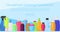 Bath bottles banner vector illustration. Plastic containers bottles, tubes and jars for cream, body lotion, shampoo and