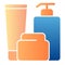 Bath bottles flat icon. Lotion, cream and gel color icons in trendy flat style. After shower care gradient style design