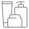 Bath bottles thin line icon. Lotion, cream and gel vector illustration isolated on white. After shower care outline