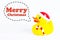 Bath duck with callout symbol and message `merry christmas` on white background