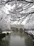Bath England. Snow scene, cathedral and canal