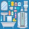 Bath equipment icons made in modern shower flat style colorful clip art illustration for bathroom interior hygiene