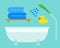 Bath equipment icons shower flat style colorful clip art illustration for bathroom hygiene vector design.