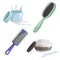 Bath and health care cartoon simple gradient icons set. Cotton sticks, hair or face cream, green plastic and blue cylinder hair br