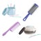 Bath and health care cartoon simple gradient icons set. Plastic hair comb, cotton sticks and hair or face cream, blue cylinder hai