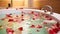 Bath of a jacuzzi with petals of roses, Generative AI