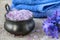 Bath lilac salt, towel and flower