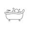 Bath in linear style vector icon. Shower logo concept. Outline of a cute bathtub in a simple flat style. Cleanliness