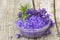 Bath salt, lavender flowers and rosemary