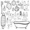 Bath set. Bathroom items. Vector sketch  illustration