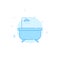 Bath with shower flat vector icon. Plumbing symbol filled line style. Blue monochrome design. Editable stroke