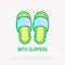 Bath slippers thin line icon, flip-flop shoes.