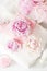 Bath and spa with peony flowers beauty products towels