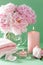 Bath and spa with peony flowers candles towels