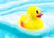 Bath time and rubber duck in soap foam