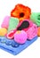 Bath towels, pumice, glass pebble and flower