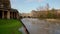 Bath, View of the Pulteney Bridge, England, River over flowing from bad weather
