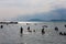 Bather`s in Lake Balaton, silhouettes.