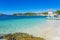 bathing area with crystal clear waters on the beach of Bora Bora in the town of Ksamil in Albania.