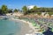 bathing area with crystal clear waters on the beach of Bora Bora in the town of Ksamil in Albania.