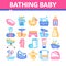 Bathing Baby Tool Collection Icons Set Vector