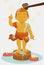 Bathing Golden Statue of Child Buddha in Vesak, Vector Illustration