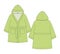 Bathrobe technical sketch. Hooded bathrobe with pocket and belt. Light green color