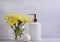 Bathroom accessories, flower on marble background ceramics