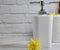 Bathroom accessories, flower on marble background ceramics fresh cosmetic