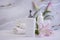 Bathroom accessories,  hygiene  clean flower on marble background cosmetic