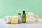 Bathroom Accessories - Shampoo, loofah, towel, bath salt and body brush