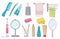 Bathroom accessories. Toothbrush paste hygiene towel cream comb vector colorful items