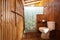 Bathroom bamboo with masonry shower cubicle