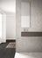 Bathroom close-up, marble wall and parquet floor, minimalistic a