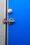 Bathroom door blue.