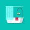 Bathroom empty vector illustration, flat cartoon bath shower, bathtub