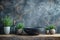 A bathroom featuring houseplants in flowerpots on a wooden shelf