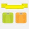 Bathroom floor electronic weight scale with word fat. Yellow measuring tape. Flat design style.