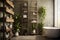 Bathroom in the hotel of Industrial Modern Style Integrated Plant Shelves. AI Generated