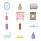 Bathroom icons colored set with toothbrush hygiene collection equipment illustration.