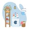 Bathroom interior, cartoon washroom. Modern bathroom interior, cosy bathroom decorated with plants flat illustration. Flat