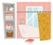 Bathroom interior design, bathtub and shelves storage vector