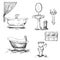 Bathroom interior elements. hand drawn. Bathtub, t