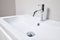 Bathroom interior modern design sink. Interior of bathroom with washbasin and faucet elongated rectangular shape bowl