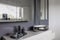 Bathroom interior with trendy grey design with white furniture