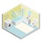 Bathroom isometric toilet sink washing machine shower modern furniture room cutaway flat design isolated concept vector