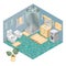 Bathroom items and furniture isometric icon set.