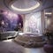 a bathroom with a large tub and a painting on the wall Hollywood Glam interior Bathroom with