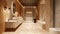 The bathroom at Luxury Rewritten exudes a spalike ambiance with its opulent Terrazzo flooring. The neutral tones of the