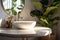 bathroom marble leaf green design tropical interior clean white sink home. Generative AI.